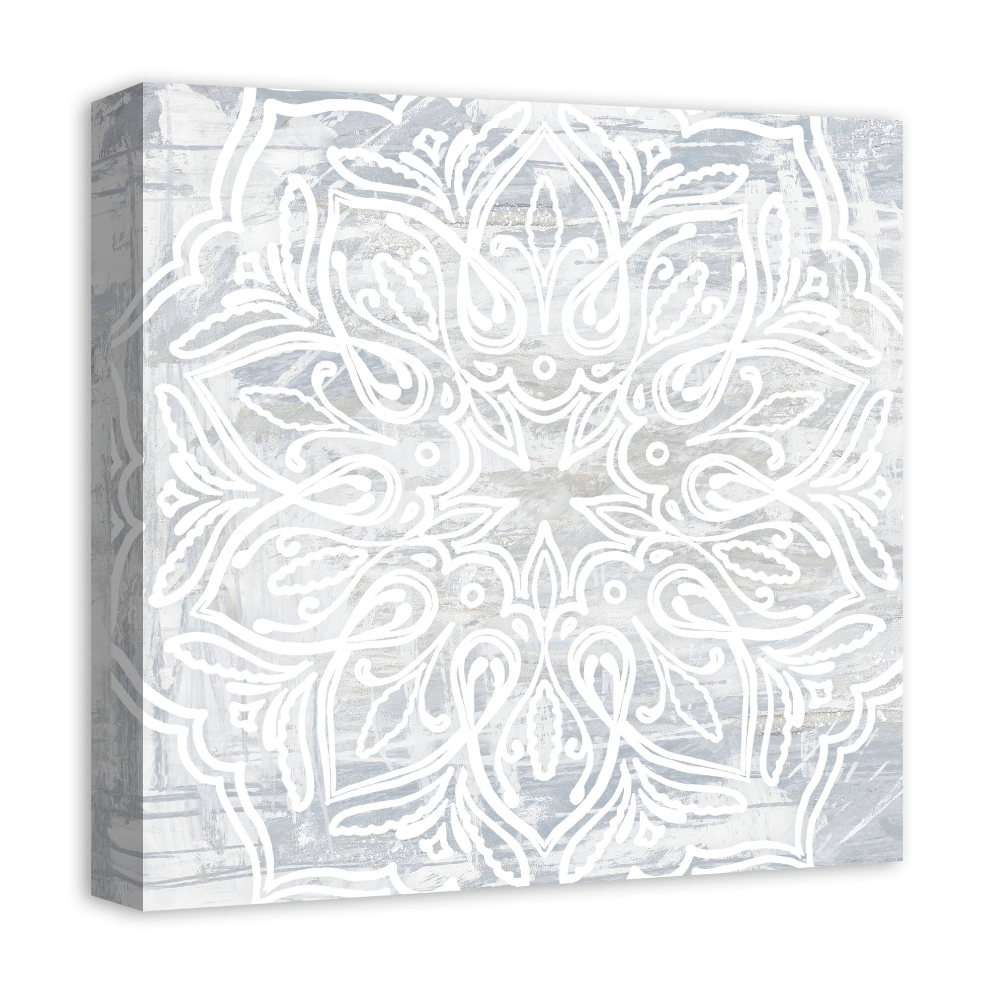 White Textured Medallion III 16" x 16" Canvas Wall Art